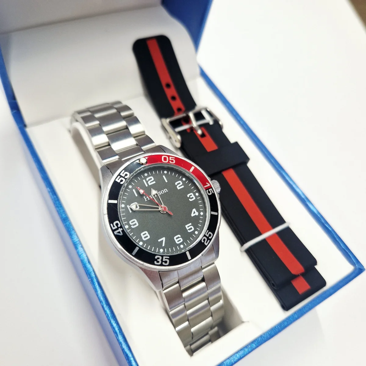 Boys Personalised Watch Black & Red with Interchangeable Silicone Strap - Image 3