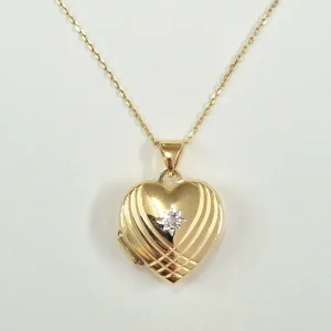 9ct Yellow Gold Heart Photo Locket with Cubic Zirconia
