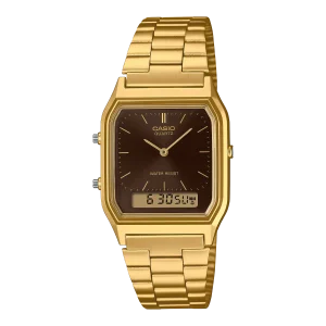 Casio Vintage AQ-230GA-5AMQY Gold & Brown Analog Digital Watch