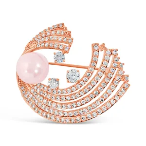 Wave Pink Pearl Diamante Rose Gold Brooch