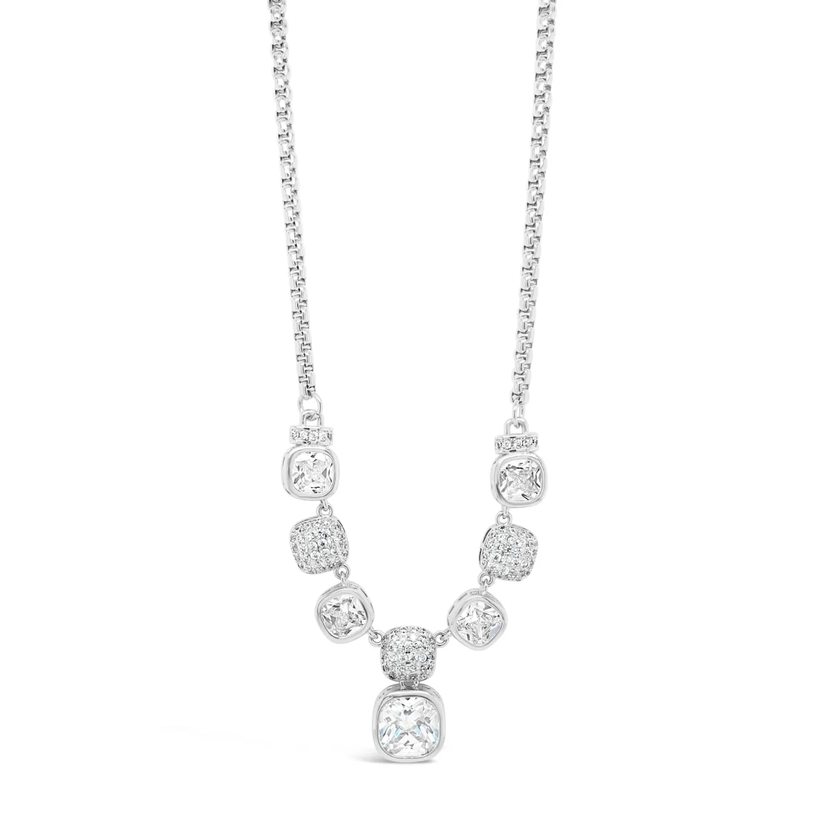 Absolute Jewellery Squared Diamonds Silver Necklace
