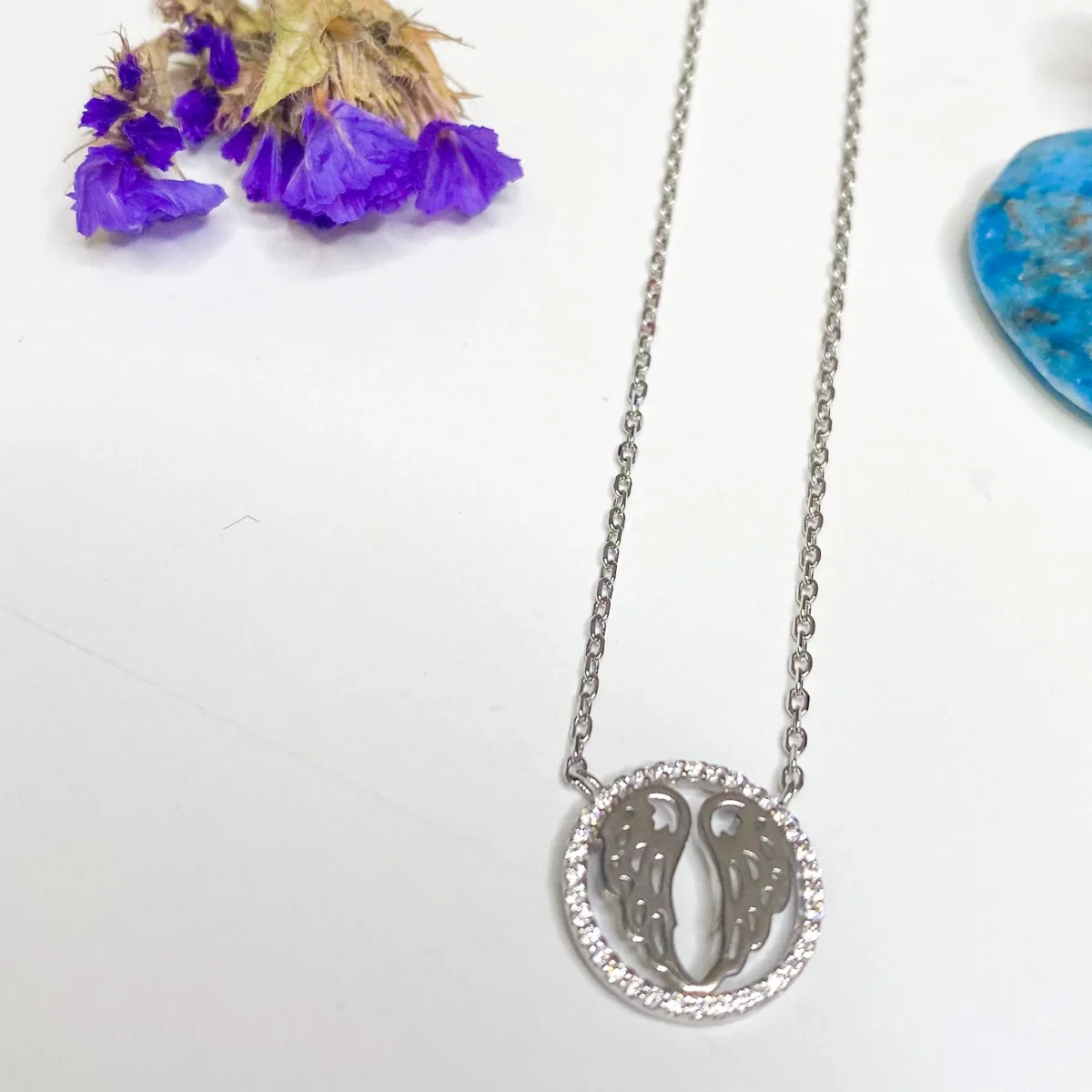 Angel Wings Sterling Silver Disc Pendant - Image 3