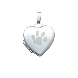 Paw Print Heart Sterling Silver Photo Locket 18" chain