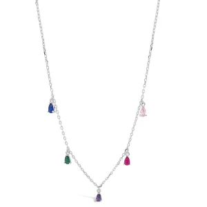 Teardrop Multi Gem Sterling Silver Colourful Necklace