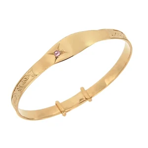 Eva Victoria Gold Plated Christening Baby Bangle with Pink CZ