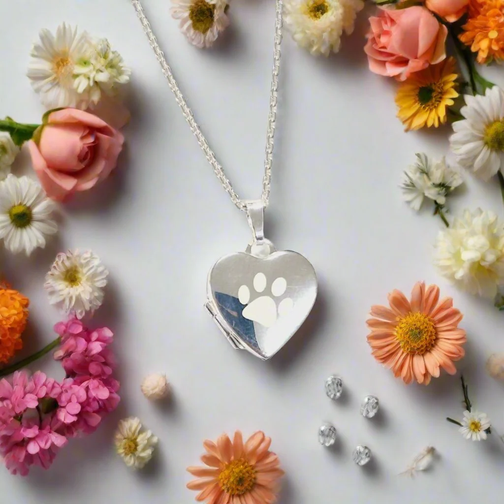 Paw Print Heart Sterling Silver Photo Locket 18" chain - Image 3