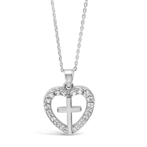 Charm Heart Children Sterling Silver Cross Pendant
